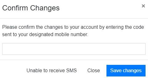 Confirm changes with code received by SMS